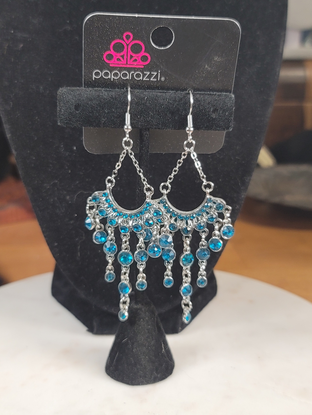 paparazzi Blue Teardrop Fringe Chandelier Earrings - Silver-Tone
